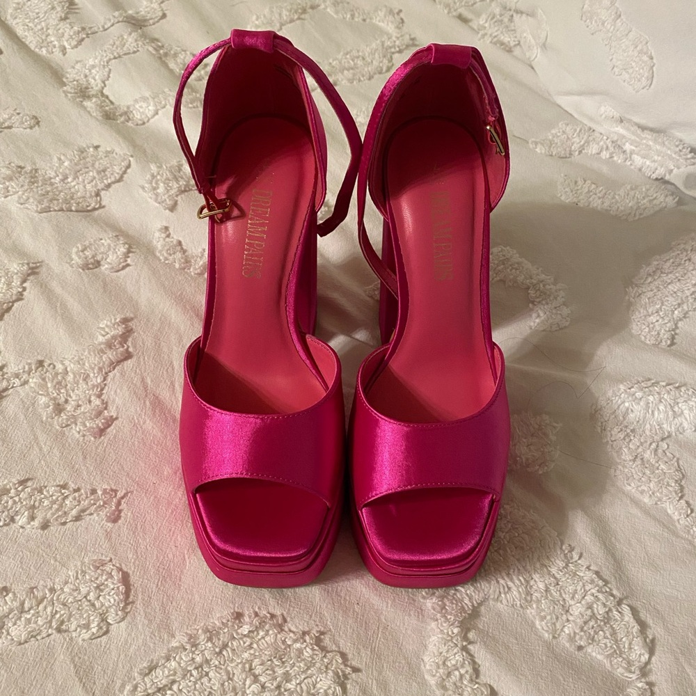 Hot pink chunky heels